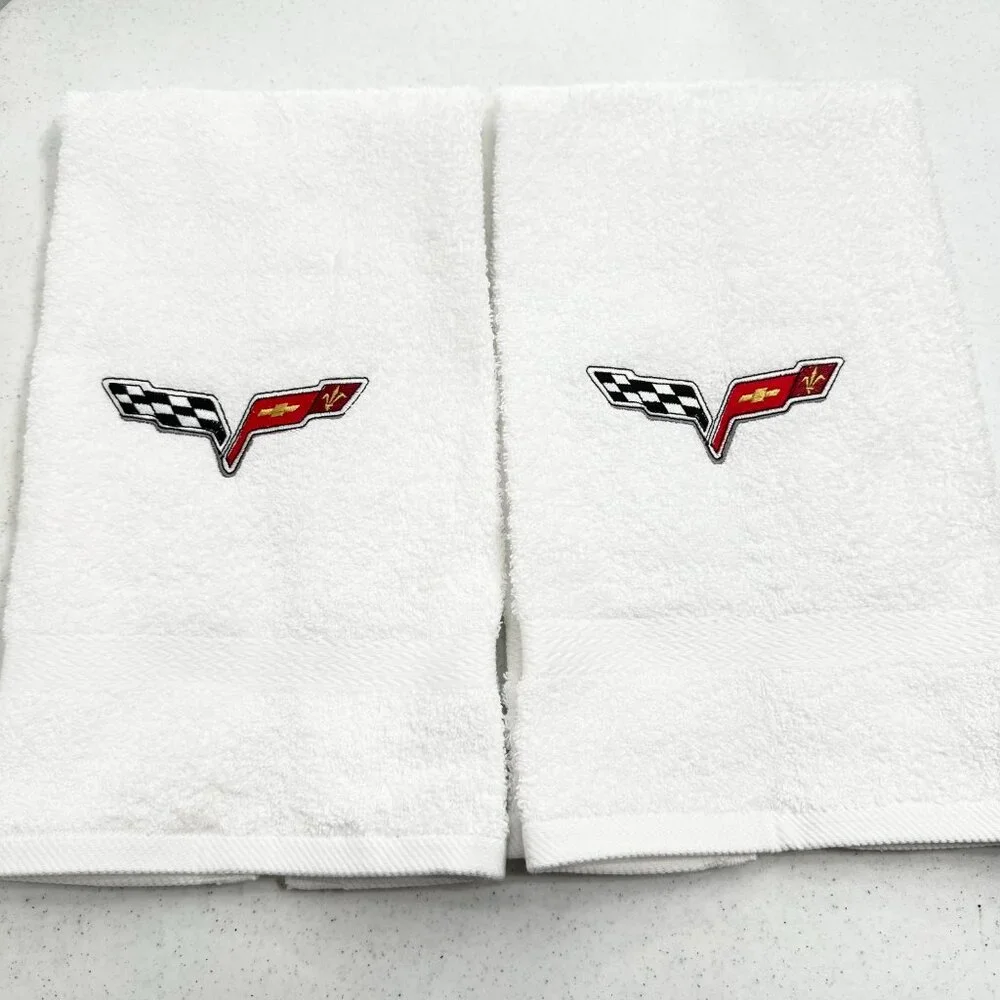 Chevy Corvette Towels Embroidered Hand Towel Set C5 C6 Vette Bathroom Home Decor